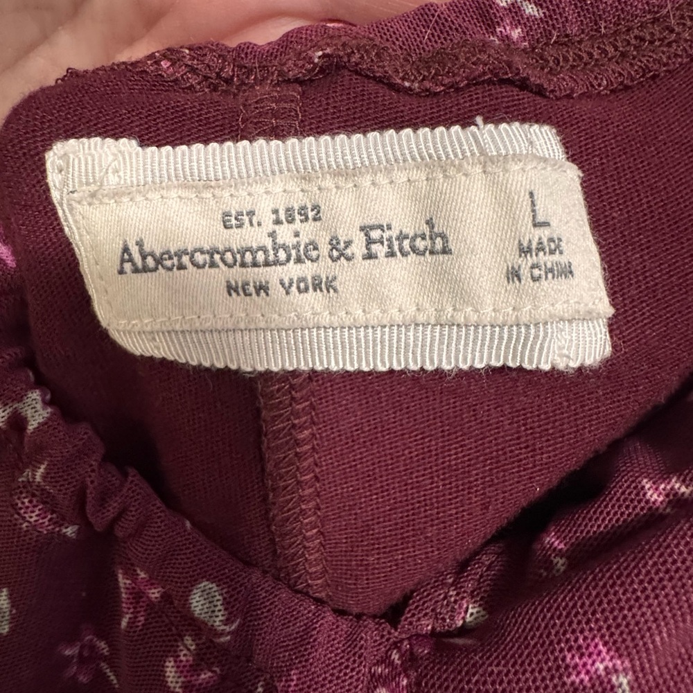 Abercrombie & Fitch Floral Burgundy Skater Dress Cross Back Large Cottagecore - Picture 4 of 8